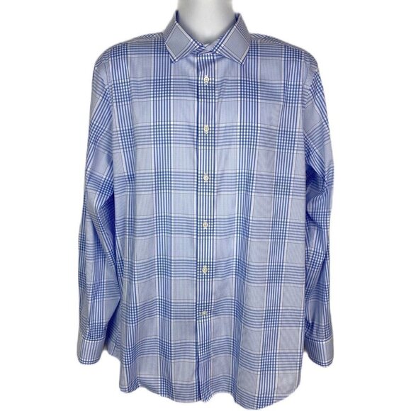 LRL Ralph Lauren Performance Stretch Blue Plaid Dress Shirt XL 17.5 34/35 - Picture 1 of 11